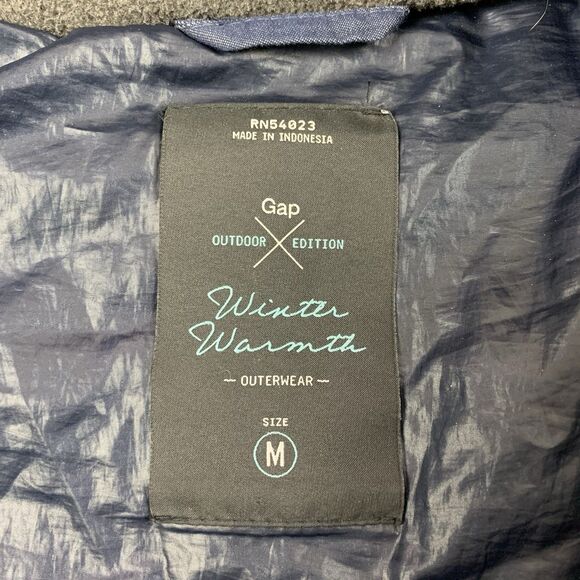 Gap Outdoor Edition Womens M Blue Chambray Down Fill Puffer Coat Faux Fur Hood - Picture 10 of 13